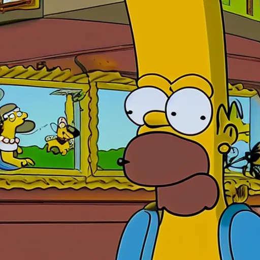 Prompt: Dogs with Bees in Their Mouths and When They Bark They Shoot Bees at You, Still from The Simpsons