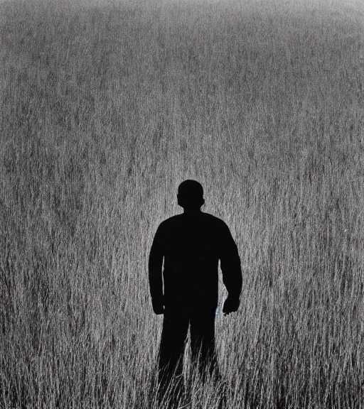 Prompt: shadow person figure standing in meadow of grass, film photo, grainy, high detail, high resolution