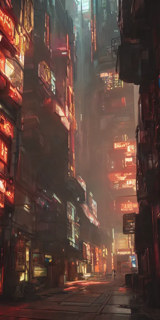 Prompt: cyberpunk alley from blade runner 2 0 4 9 drawn by jack kirby, 8 k, raytracing, unreal engine 5,