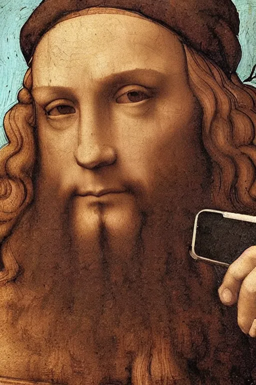 Image similar to leonardo da vinci taking a selfie