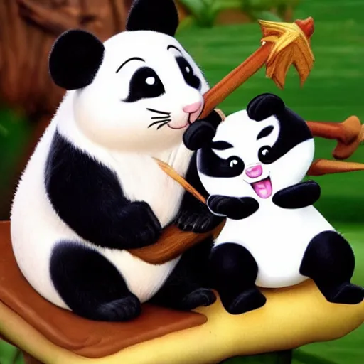 Image similar to jerry mouse is riding a panda, cartoon tom and jerry series