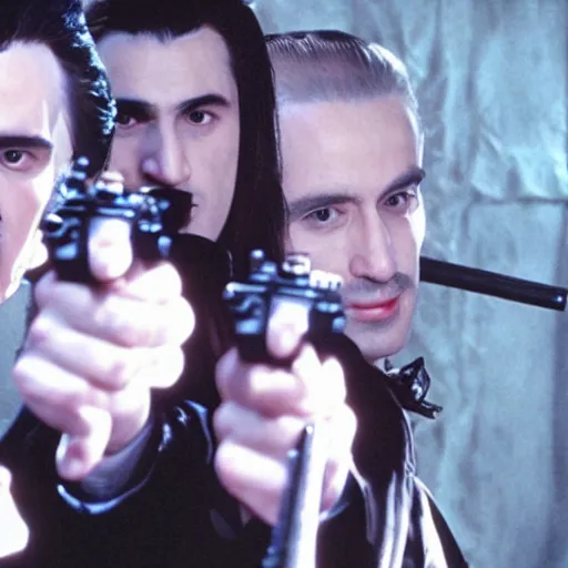 Image similar to <movie still>Vampires Holding Guns</movie>