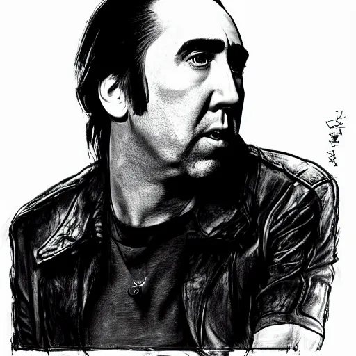 Image similar to nic cage as drawn by junior ito, buff, mangw portrait, highly detailed,