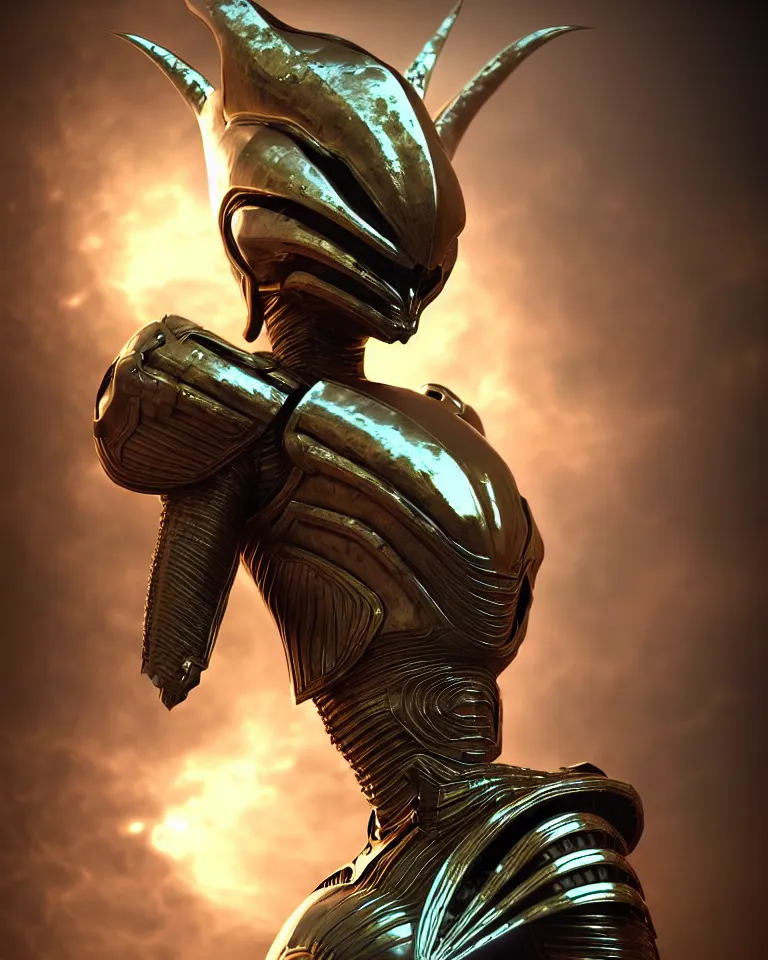 Image similar to epic portrait of alien queen in ring armour by cleavanger and elvgren epic octane vfx maya render