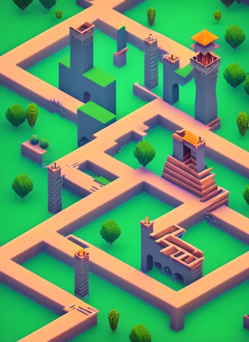 Image similar to a low poly isometric render of a kerala village in the style of monument valley, intricate, elegant, highly detailed, artstation, smooth, sharp focus, illustration, art by artgerm, octane render, aesthetic 8 k