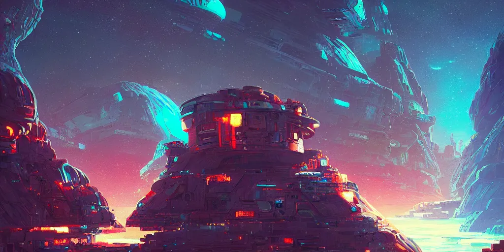 Image similar to asteroid mining colony by alena aenami, petros afshar, anato finnstark