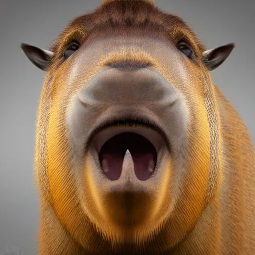 Image similar to hyperrealistic dslr film still of justin bieber with gargantuan capybara teeth, stunning 8 k octane comprehensive 3 d render, inspired by istvan sandorfi & greg rutkowski & unreal engine, perfect facial symmetry, dim volumetric cinematic lighting, extremely hyper - detailed, incredibly real lifelike attributes & flesh texture, intricate, masterpiece, artstation, stunning