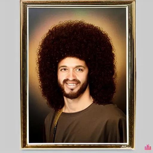 Image similar to jesus with a large afro, award winning portrait photography