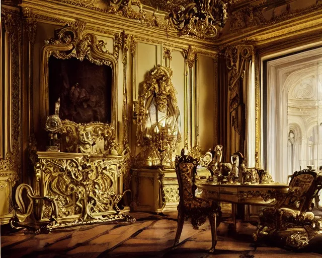 Prompt: photo of rococo interior, hyperrealism. photorealistic! extreme detail, closeup, sharp focus, helmut newton