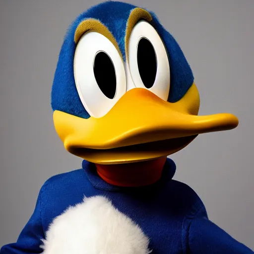 Prompt: Studio photo of Donald Duck as a living being, hyper-realistic close-up professional shot