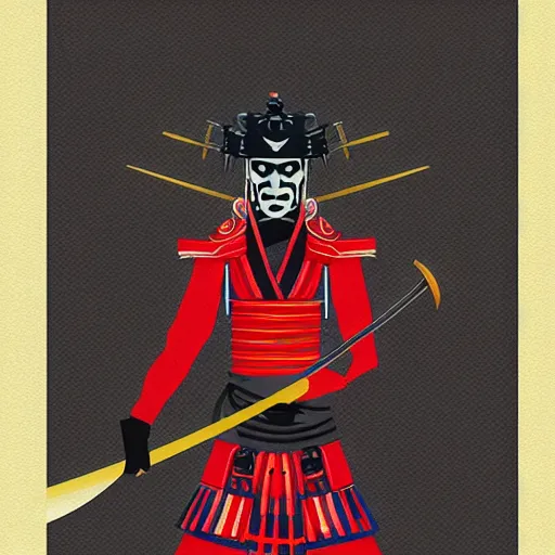 Prompt: highly stylized samurai holding a katana,striking colors,digital art