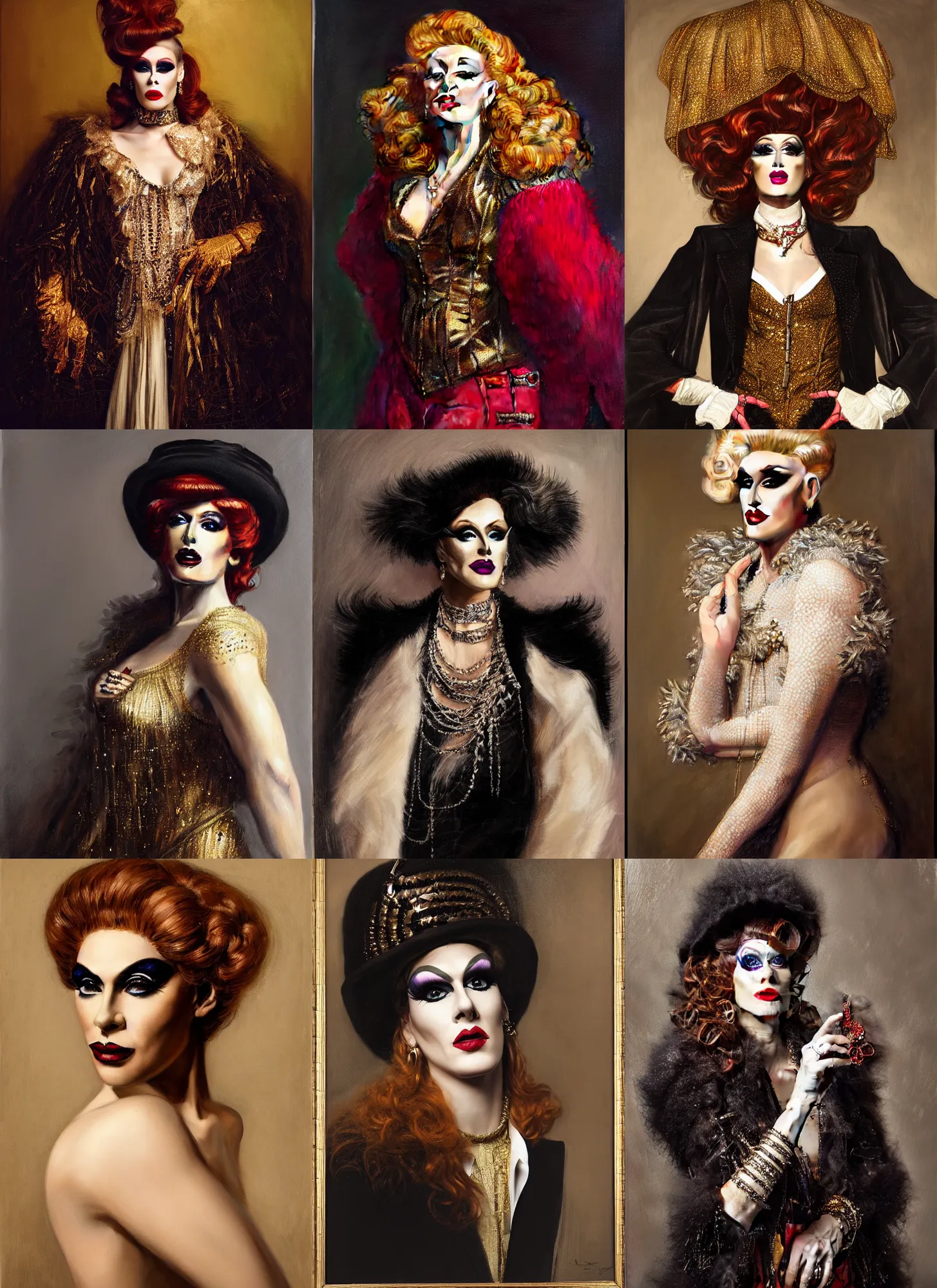 Prompt: portrait of a drag queen dressed in clothes by saint laurent head shoot fashion photobook, art by alex heywood and rembrandt, albert lynch, fantasy art, reimagined by industrial light and magic, oil on canvas, hd