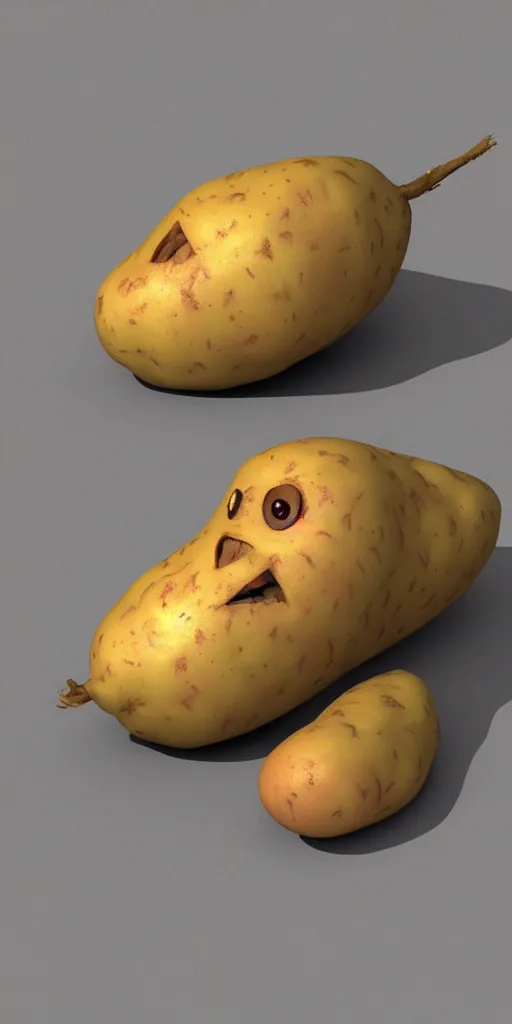 Image similar to 3 d rendered potato with scary face