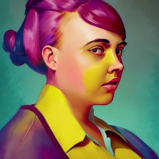 Prompt: colorful and festive cute female young plus size female hitler with tan skin, clear sharp todd solondz face, wearing yellow floral blouse. full body, rich vivid pastel colors, ambient lighting, dynamic lighting, 4 k, atmospheric lighting, painted, intricate, highly detailed by charlie bowater