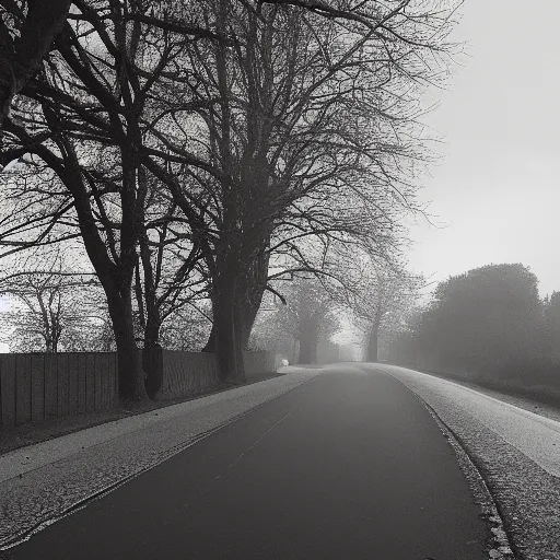 Image similar to Beautiful cameraphone, soft liminal Photograph of an estate road, early morning, estate-flat