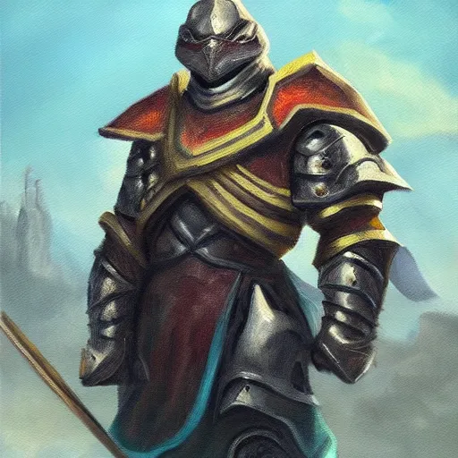 Image similar to an oil painting of a tortoise paladin