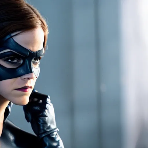 Image similar to Emma Watson as Catwoman, XF IQ4, f/1.4, ISO 200, 1/160s, UHD, microdetails, Sense of Depth, color and contrast corrected, AI enhanced, HDR, in-frame