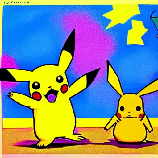 Prompt: Let's Go Pikachu and Eevee, by Peter Max