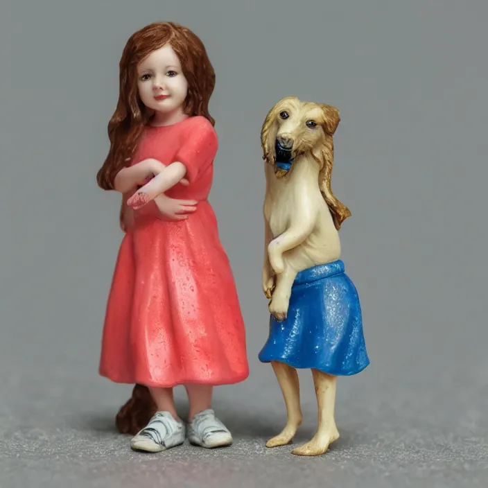 Image similar to 80mm resin detailed miniature of a Girl with a Dog, Product Introduction Photos, 4K, Full body, Simple Background