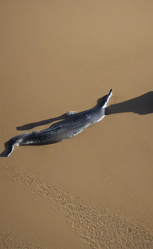 Prompt: giant whales in sand dunes, photography