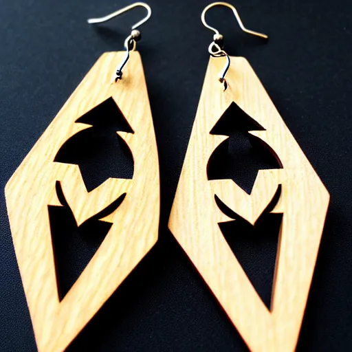 Image similar to 2 d wood lasercut earrings, mystical symbols, 8 k, hd, trending on amazon on artstation, trending on deviantart, trending on etsy, epic digital art