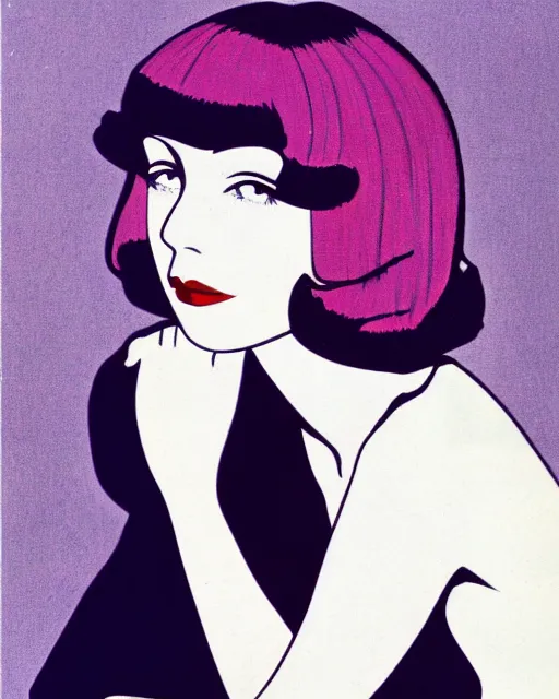 Image similar to colleen moore 2 5 years old, bob haircut, portrait by patrick nagel