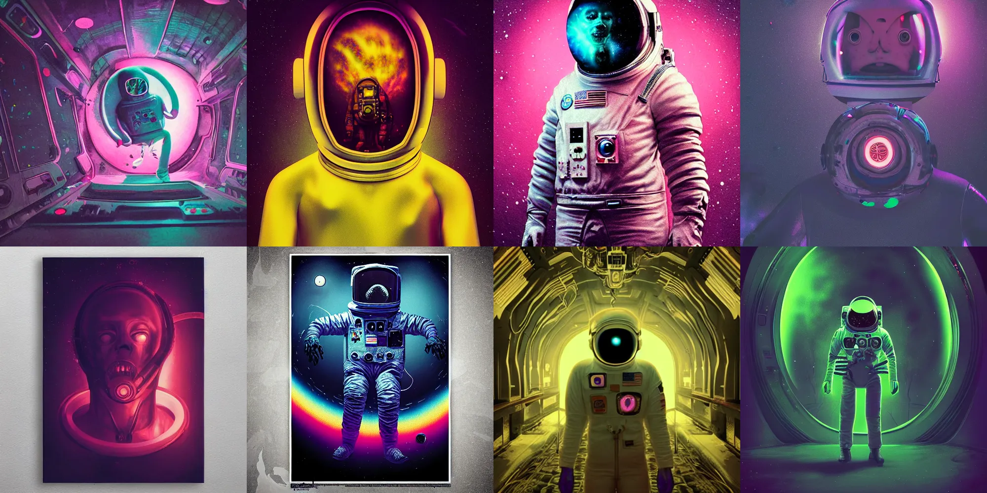 Prompt: creepy astronaut, horror poster 9 0 s, cosmic horror, abstract, ghostly, arcade, duotone, poltergeist, lets get weird, intricate, elegant, highly detailed, smooth, sharp focus, unreal engine 5, raytracing, in the style of beeple and mike winkelmann, ultraviolet colors,