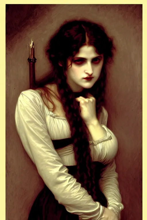 Image similar to victorian vampire in a big hate, painting by rossetti bouguereau, detailed art, artstation