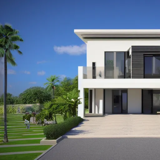 Image similar to elevation of a modern luxurious villa in a rich urban area, photorealist, 4 k