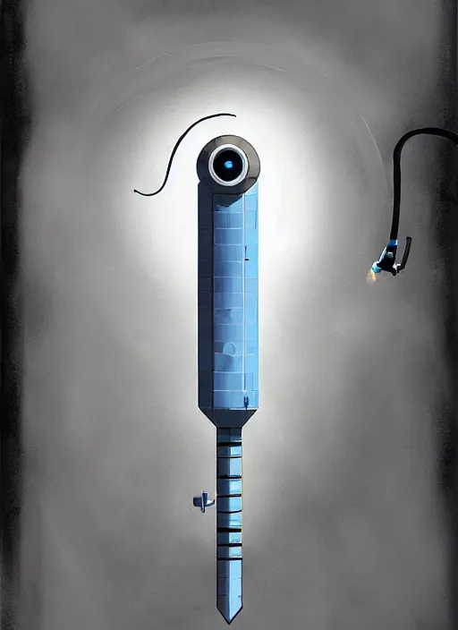 Image similar to poster artwork by Michael Whelan and Tomer Hanuka, of a product poster of the Portal Gun, from the game Portal 2, from Valve, Aperture Science, clean