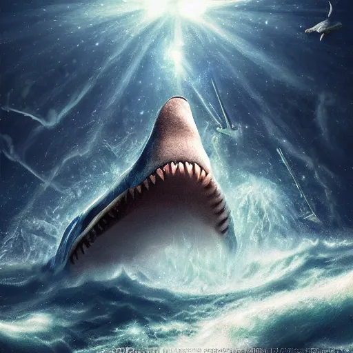 Image similar to megalodon in space , digital art , hyperdetailed , trending on artstation , CGSociety