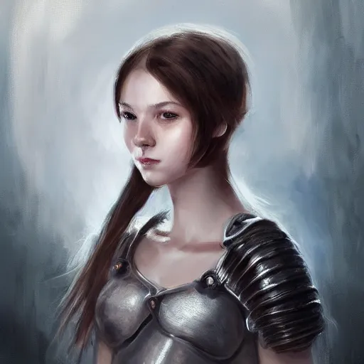 Prompt: portrait of a beautiful young female knight, trending by wlop
