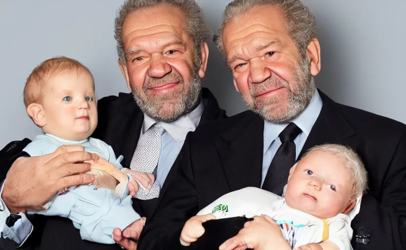 Image similar to alan sugar cradling alan sugar. holding a baby. baby alan sugar. holding in arms. cradling. cradling. happy