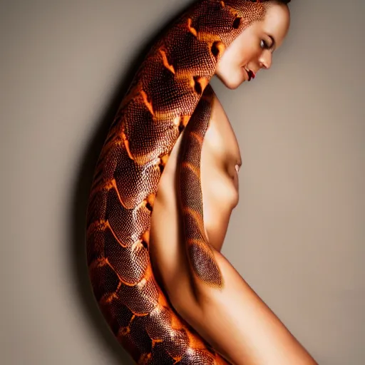 Prompt: girl, full body, photography, 4k, highly detailed, woman shedding skin like a snake stylised magazine cover vogue photography model