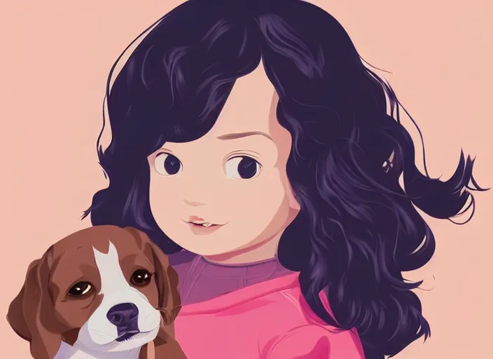 Prompt: a little girl with short wavy curly light brown hair is sitting next to a puppy. clean cel shaded vector art. shutterstock. behance hd by lois van baarle, artgerm, helen huang, by makoto shinkai and ilya kuvshinov, rossdraws, illustration, art by ilya kuvshinov