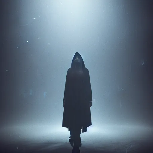 Image similar to techno-wizard, lightening, cyberpunk, occult, dark, summoning ritual, dungeon, photo realistic, Cinematic lighting, cinematic composition, foggy, dark atmosphere, 8k