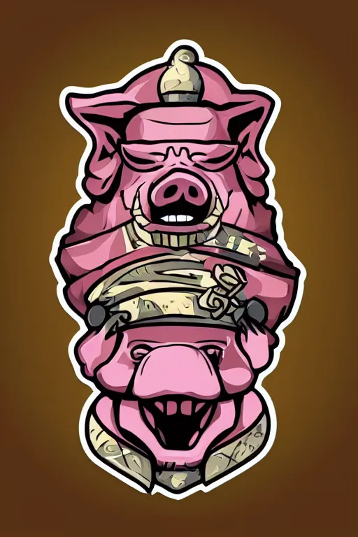 Image similar to A portrait of a pig as an evil warlord general, sticker, Anthropomorphized, portrait, highly detailed, colorful, illustration, smooth and clean vector curves, no jagged lines, vector art, smooth