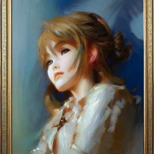 Image similar to portrait of chibi art girl, anime, painting by gaston bussiere, craig mullins, j. c. leyendecker