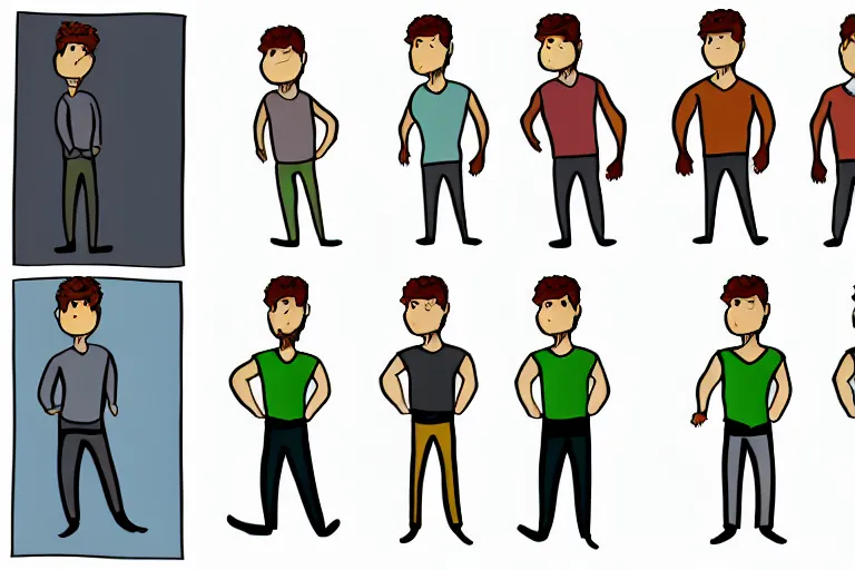 Image similar to Drawn guy, in full growth, in different styles, with different backgrounds