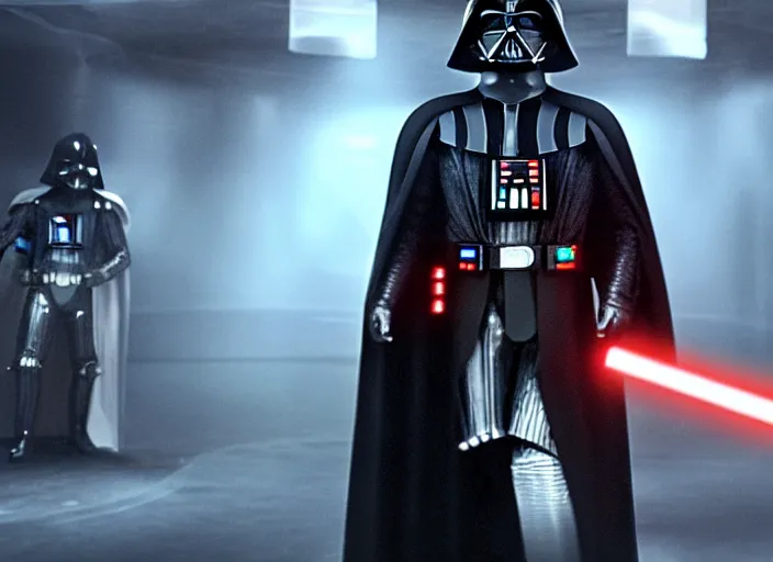 Image similar to film still of Darth Vader goes to a night club in the new Star Wars movie, 4k