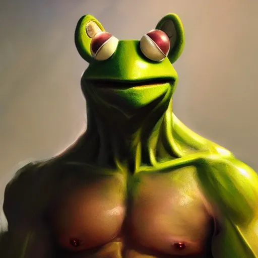 Prompt: kermit the frog as a buffed up orc like warrior, ultrarealistic, dramatic lighting, electrical details, high details, 4 k, 8 k, best, accurate, trending on artstation, artstation, photorealism, ultrarealistic, digital painting, style of peter mohrbacher, caravaggio, boris vallejo