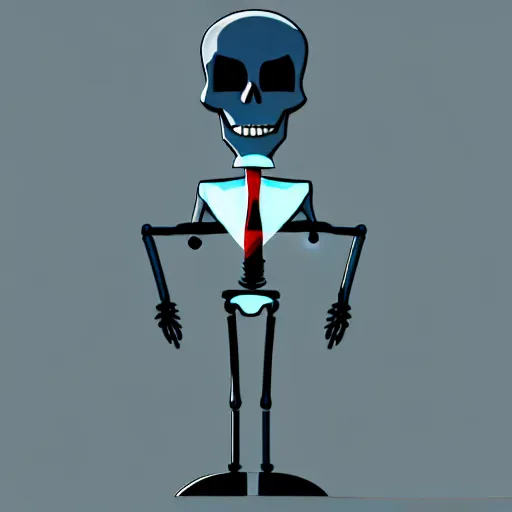 Prompt: an skeleton businessman posing for the camera, angled shot, sharp lines, only face and shoulders visible, digital, artstation, colored in