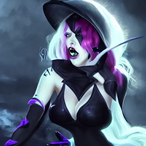 Prompt: coven evelynn wallpaper, league of legends, demonic, demon like, hell, evil, epic fantasy art, trending on artstation, deviantart, high detail, high definiton, ultra realistic, high quality, ultra quality, hyper realistic, 4 k uhd,