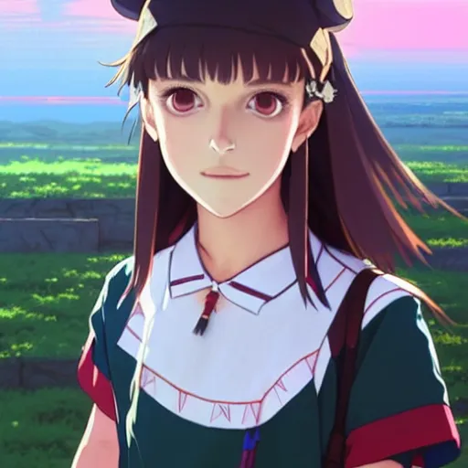 Image similar to a beautiful! boyish! natalie portman model, wearing catholic school girl outfit with mayan pattern and native style, chronotrigger aztec street fashion, gapmoe yandere grimdark, trending on pixiv fanbox, painted by greg rutkowski makoto shinkai takashi takeuchi studio ghibli, akihiko yoshida