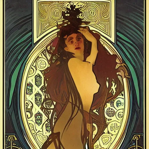 Image similar to occult detective by alphonse mucha