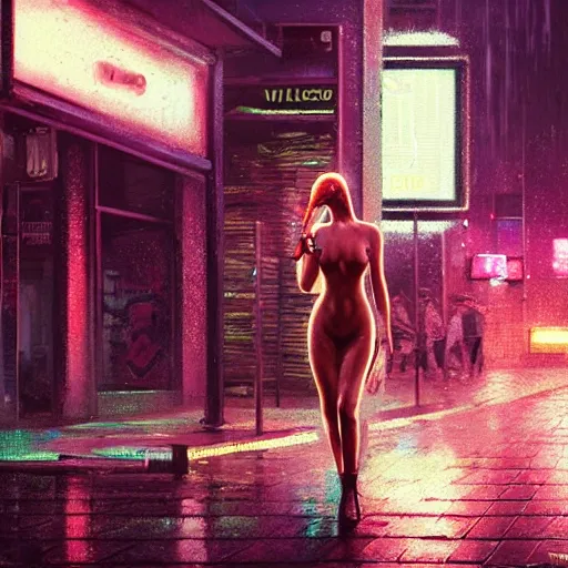 Prompt: white anthropomorphic female vulpes vulpes fulva, smoking a cigarette in the rain, in crowded and wet street of a city, cyberpunk, harsh neon lights, highly detailed, digital painting, trending on artstation, concept art, sharp focus, illustration, art by artgerm and greg rutkowski and magali villeneuve