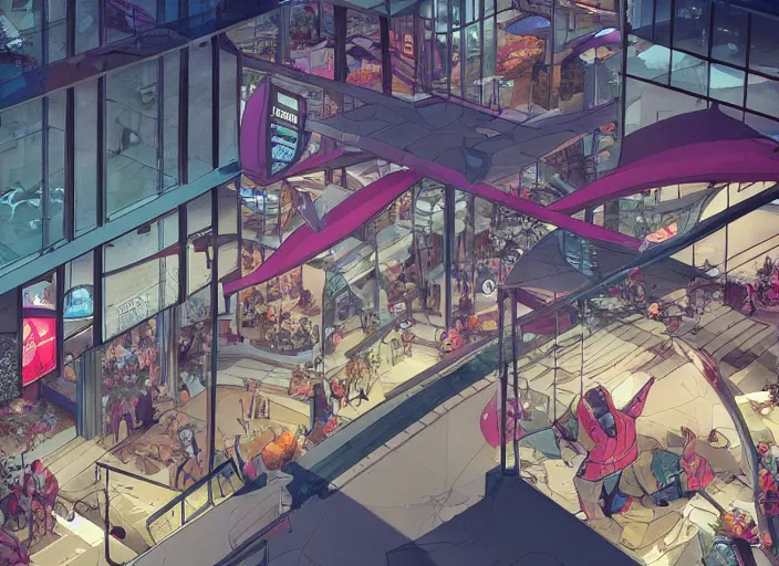 Image similar to large shopping mall center. sharp focus, cinematic pose, cinematic lighting, unreal engine render. art by josan gonzales and moebius and deathburger.