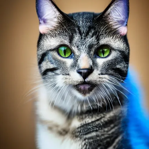 Image similar to portrait photo of cat as captain america, blue tabby fur, highly detailed, high resolution, cosplay photo, stunning, bokeh soft, trending on instagram, by professional photographer, shot with a canon