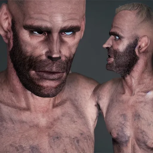 Image similar to man transforming into a werewolf with grey realistic fur, high detail, hyper realism, octane render, 8 k