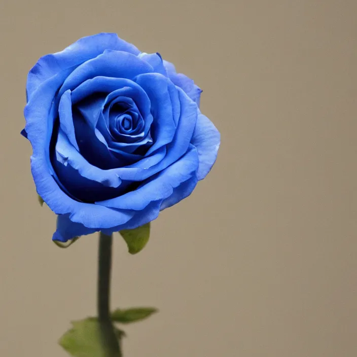 Prompt: a single beautiful long stemmed blue rose